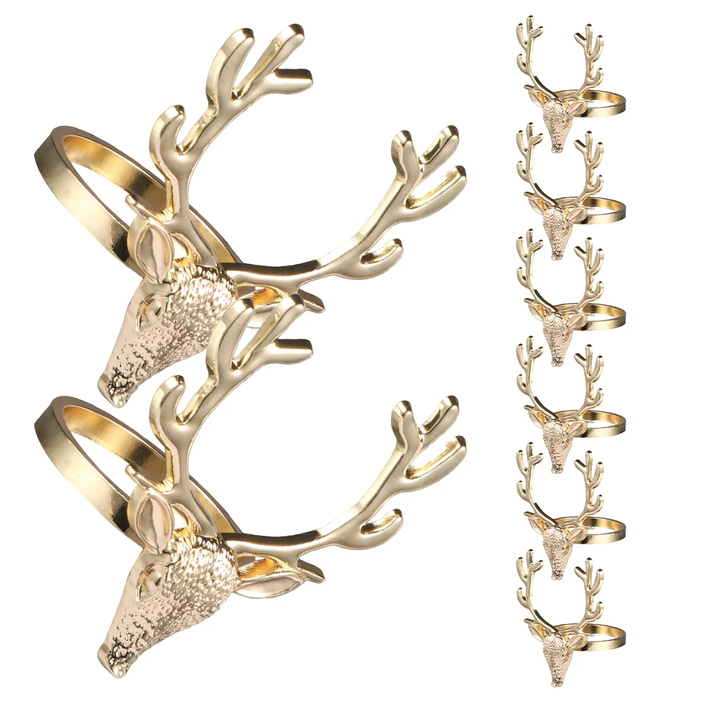 8Pcs Christmas Deer Head Napkin Rings Metal Reindeer Serviette Buckle Holiday Dinner Party Wedding Table Decoration Silver