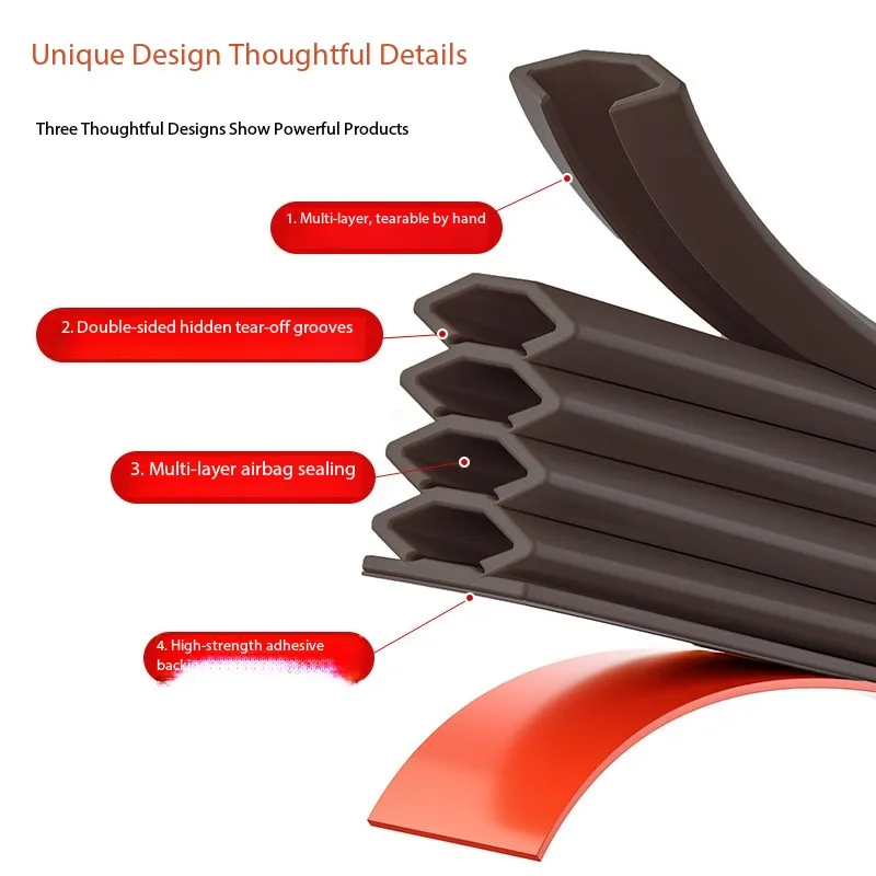 Weiyi 1pc Door Draft Stopper - Self-adhesive Resin Material Rubber Soundproof Anti-collision Weatherstrip