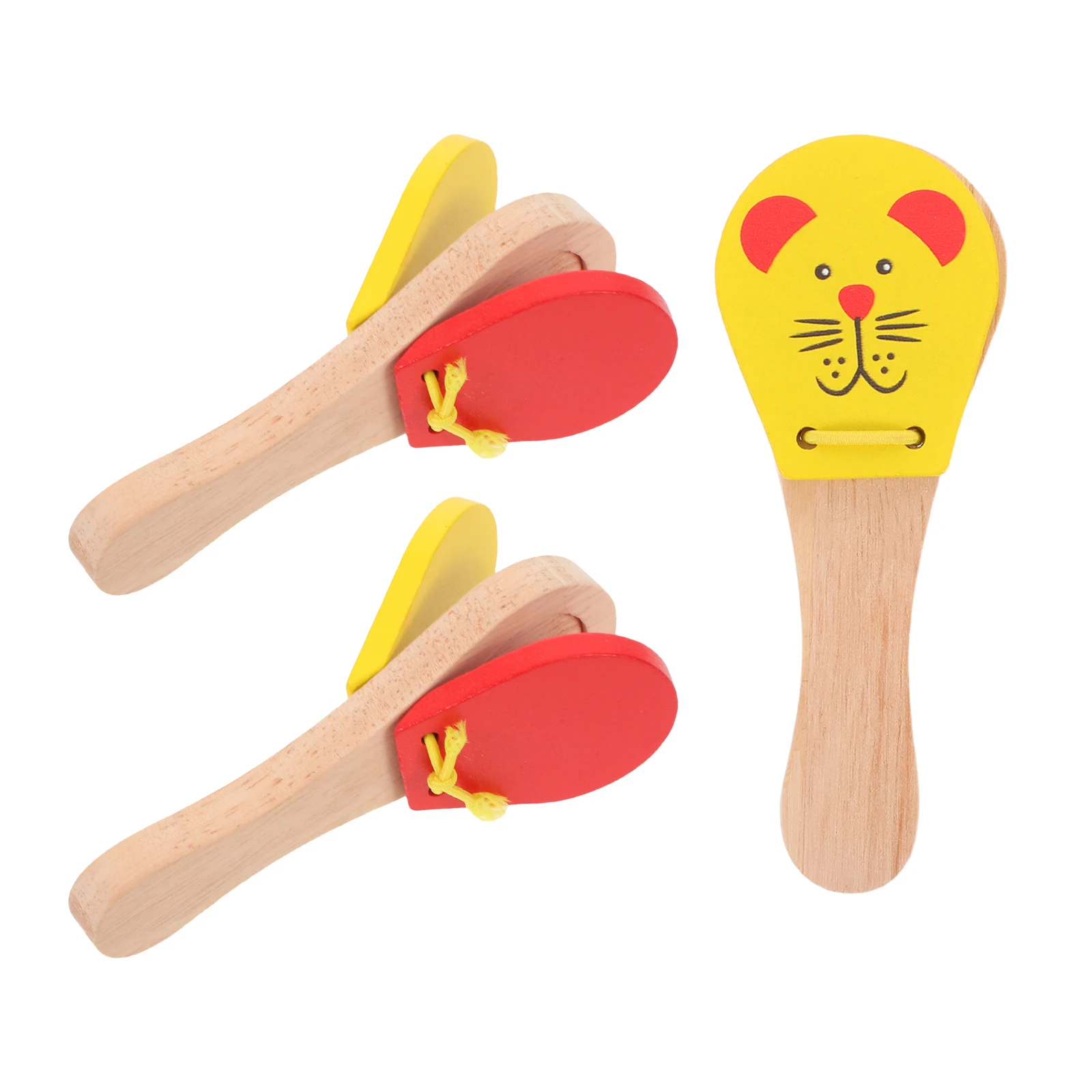 

3 Pcs Children's Wooden Castanets Animal Shakers Musical Instruments for Kids Baby Toddler Hand Percussion
