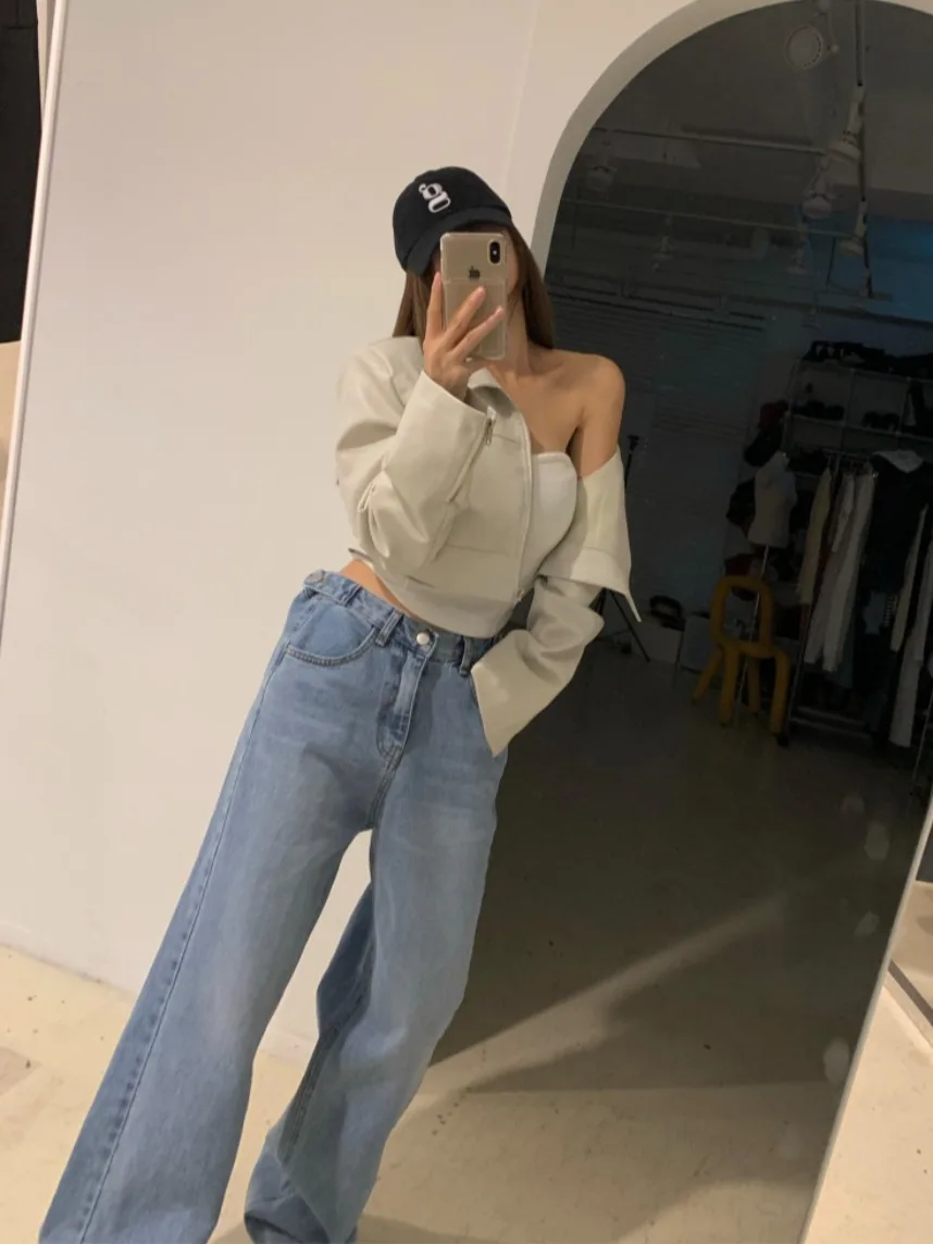 Retro Collar ort PU Leather Jaet Women's Autumn New Sle Small Size Ele High-End Feeling Top Commute Sle Regular Fit