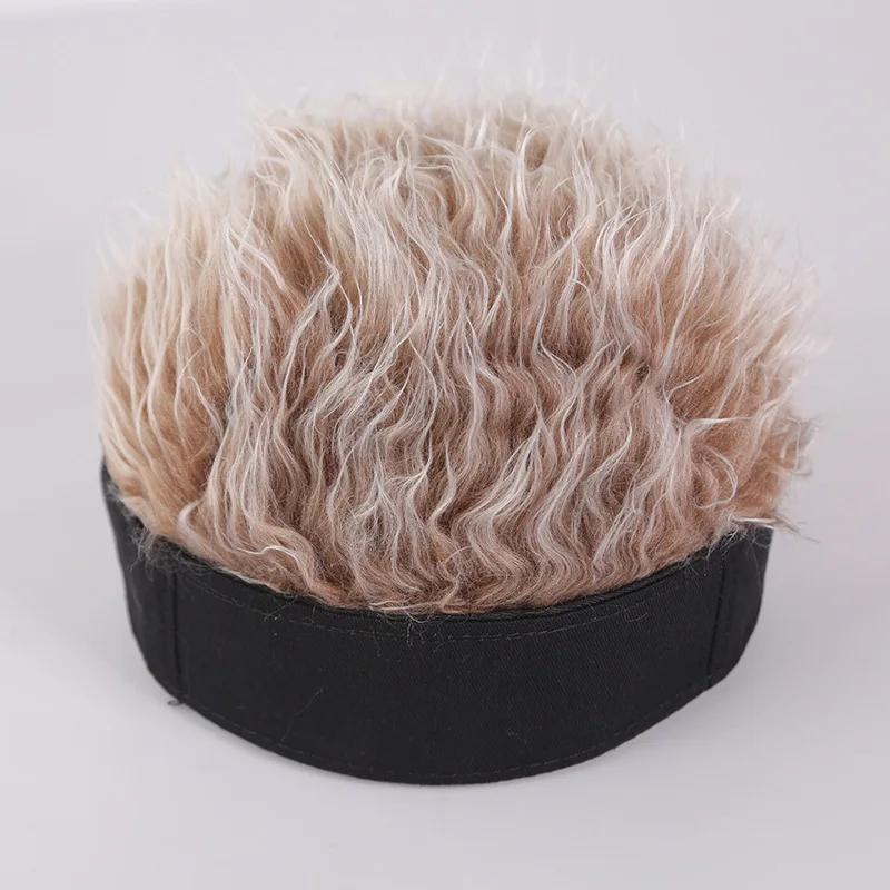 Fashion Hip Hop Cap Women Men Camouflage Beanie with Funny Spiky Fake Hair Wig Vintage Melon Landlord Skull Hat Cosplay Costume