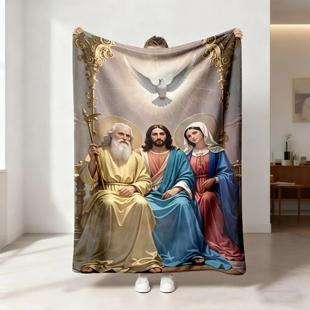 1pc Holy Family Holy Spirit White Dove Flannel Blanket Soft Cozy Throw Blanket For Lunch Break Relax Religious Home Decoratio