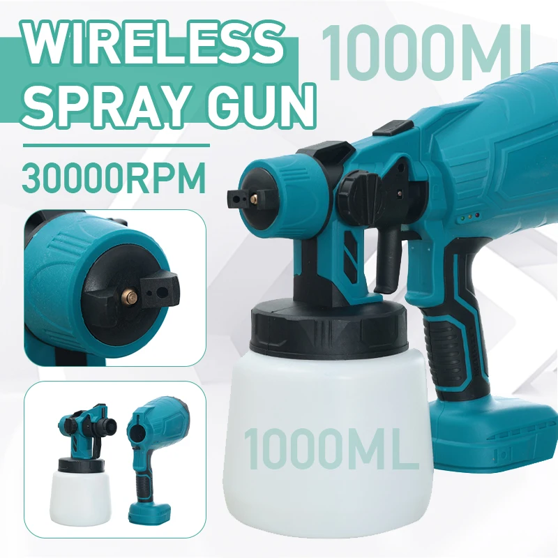 

1000ML Cordless Electric Spray Gun Household DIY Home Paint Sprayer Flow Control Easy Spraying Auto Steel Coating Airbrush