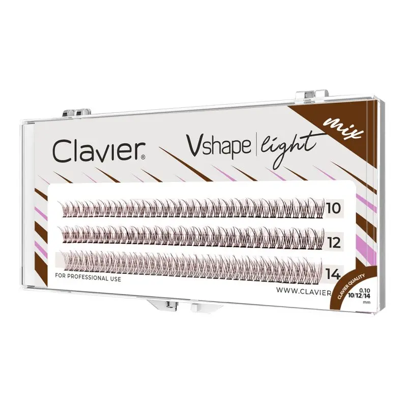 Pestañas de racimo de luz en forma de V marrón Clavier, pestañas postizas de 3 filas para maquillaje, efecto Natural, uso profesional