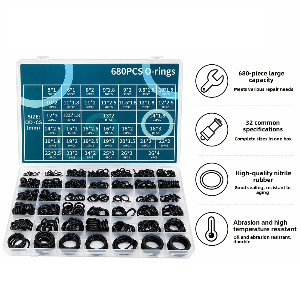 For Harsh Conditions Nitrile O Ring Kit Hydraulic Hose Seals Oil Resistant Material Aging Resistant Seals Precision Fit Design