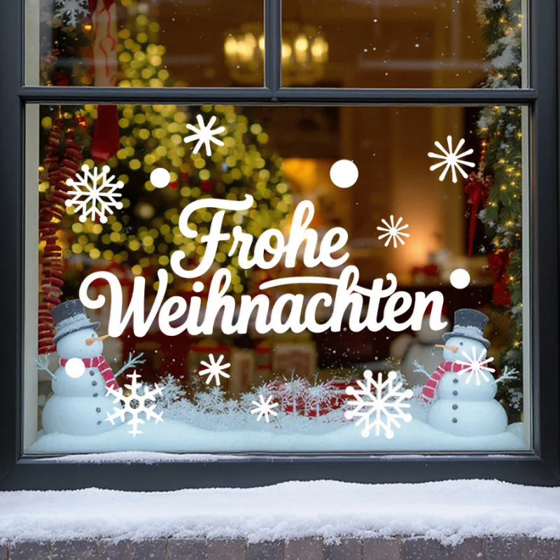 

Merry Christmas Creative German Spanish French Snowflake Static Cling Sticker Glass Window Sticker Self-Adhesive Removable