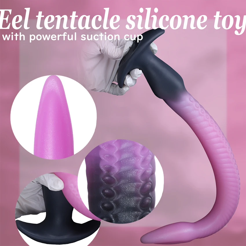 Luminous Eel Anal Long Tail Butt Plug Dildo Monster Octopus Silicone  Anal Plug Textured Scale Glow in Dark Adult Sex Toys S/M/L - view 5
