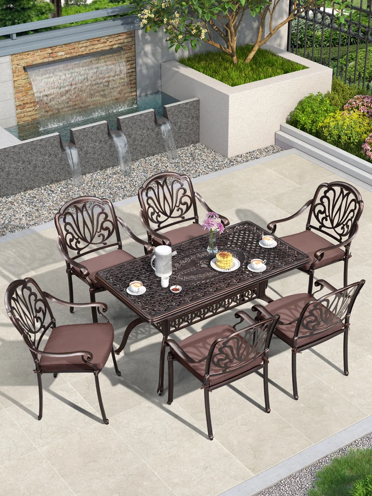 Purple Leaf Outdoor Table and Chair Courtyard Outdoor Aluminum Alloy Dining Table Leisure Garden Iron Art Table Terrace Outdo