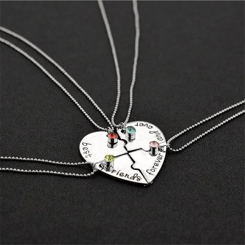 4pcs/set Korean Fashion Ladies Pendant Necklace Set Best Friends Forever Friendship Pendant Bff Jewelry Matching Couple Necklace