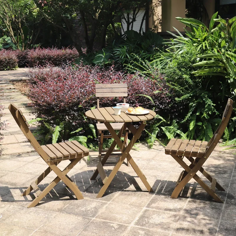 Solid Wood Outdoor Folding Table Portable Leisure Picnic Table Wooden Balcony Garden Table And Chair Furniture