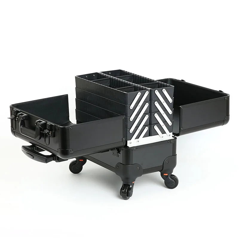 

Professionals 17 Inches Large Capacity Aluminum Abs Cosmetic Kit Box Artist Storage Case Trolley Makeup Bag With Wheels