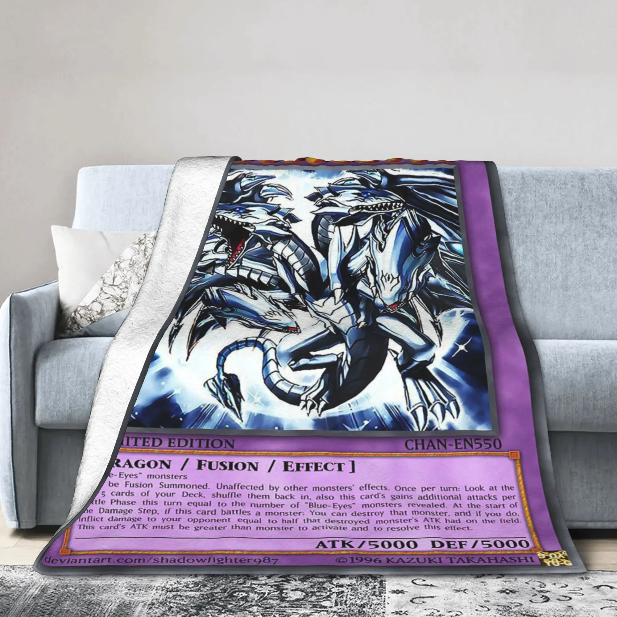 Blue-Eyes Alpha Hydra Dragon Fleece Throw Blankets Yu-Gi-Oh Anime Blanket for Sofa Couch Super Soft Quilt
