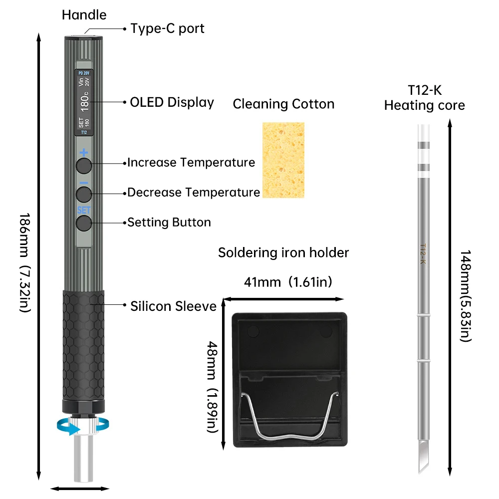 Soldador Digital OLED USB tipo C PD 65W herramienta de estación de soldadura eléctrica de temperatura ajustable