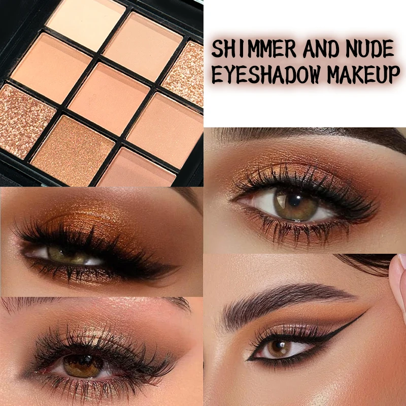 Paleta de sombras marrons 9 cores, fosco, brilhante, neutro, nude, quente, cinza, maquiagem pigmentada, longa duração, todos os dias, 9 cores, cosméticos