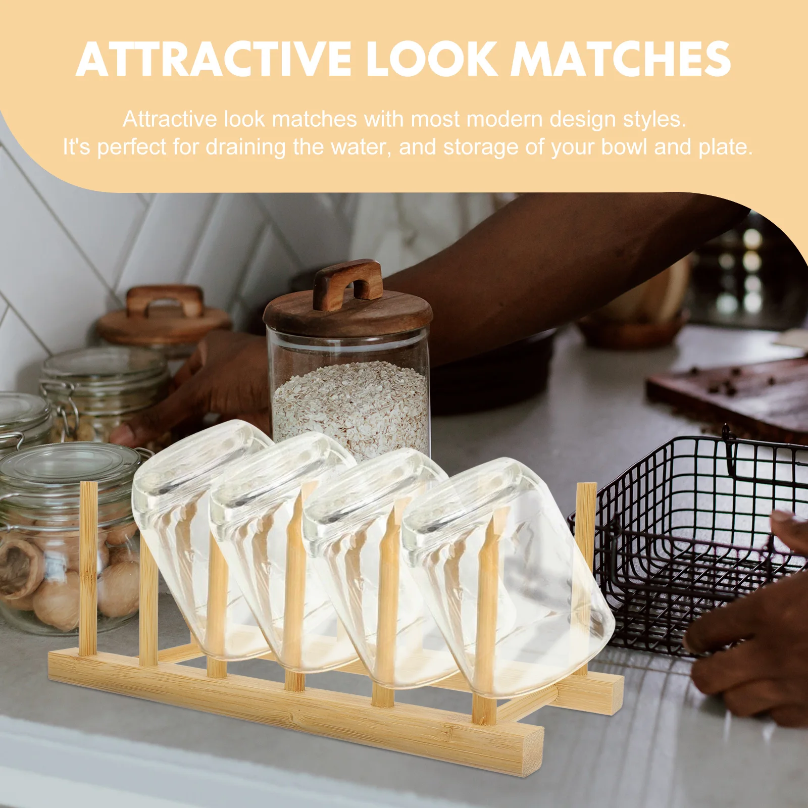 

Bamboo Dish Rack Plate Holder Kitchen Storage ganizer Multi use Drainer Kitchen Plate Holder Modern Style Home Decor