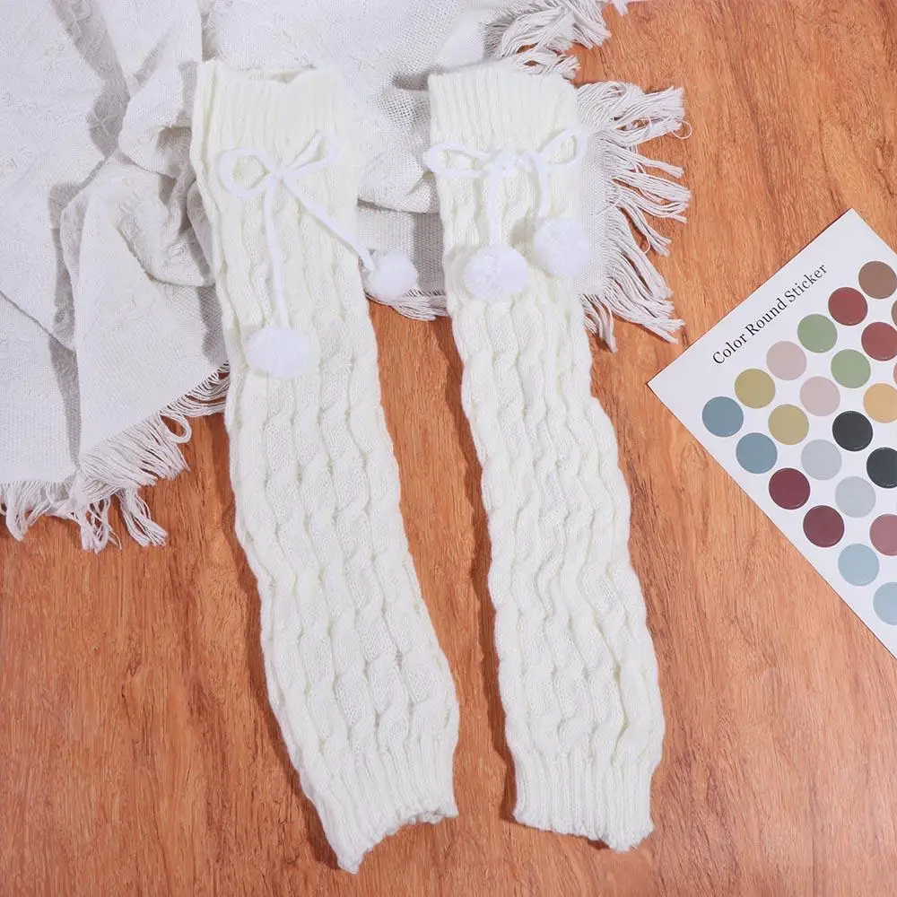 

Comfortable Y2K Leg Warmer Women Lace Up Thicken Balletcore Stockings Pile Up Socks Plush Balls Lolita Bowknot Leg Warmer JK