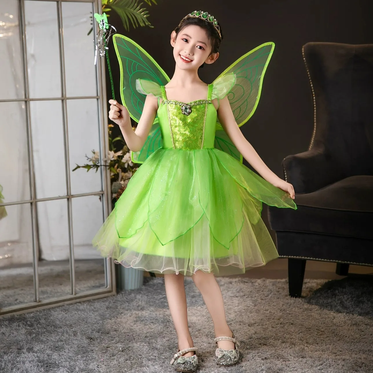 

Shiny Toddler Little Girls Movie Princess Tinker Bell Birthday Party Cosplay Halloween Holiday Easter Dress