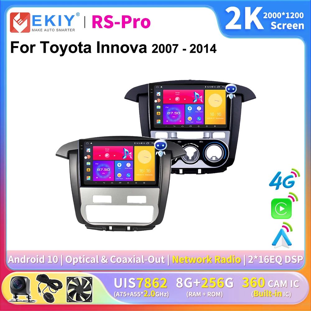 

EKIY 2K Screen CarPlay Radio For Toyota Innova 2007 - 2014 Android Auto 4G Car Multimedia GPS Player Autoradio Stereo Navigation