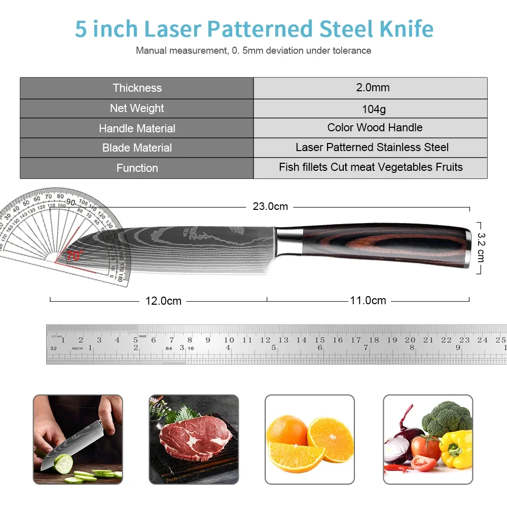 5 Inch Multi-purpose Santoku Knife Professional Japanese Chef Knife,Kitchen Cooking Knife for Chopping Meat and Vegetables,Fruit