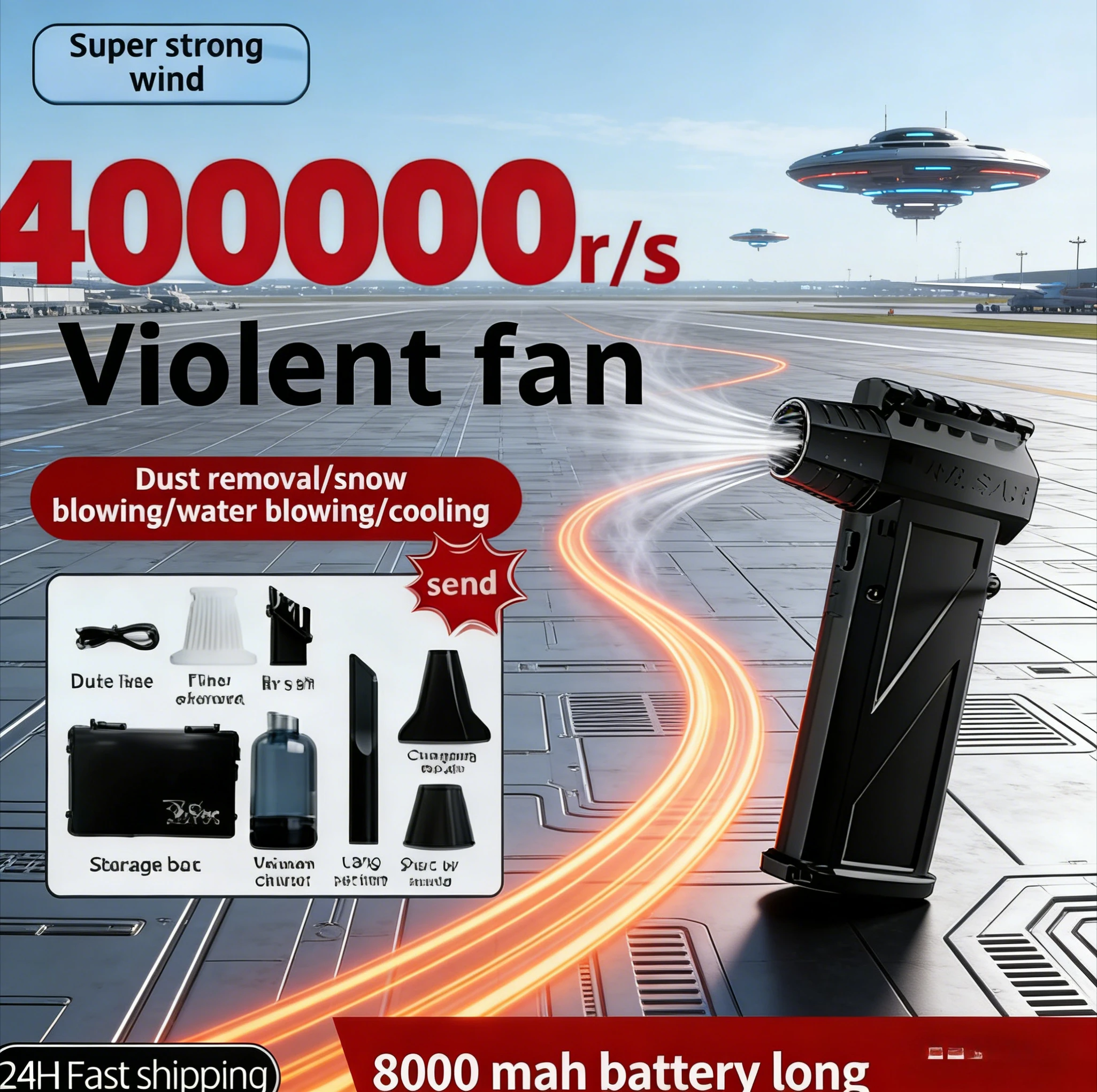 

️ Вентилятор Typhoon X3 на 800 тыс. об/мин — 150 Вт, 53 м/с | 8000 мАч Type-C перезаряжаемая для кемпинга