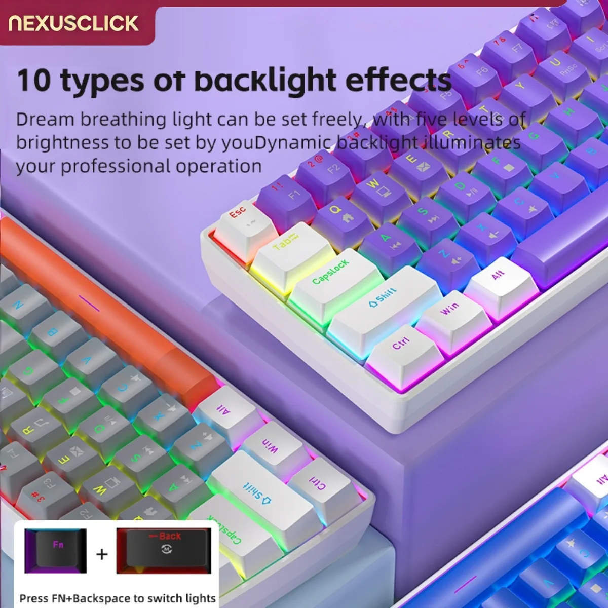 NexusClick 61 Keys Mechanical Gaming Keyboard Wired Type‑C Detachable RGB ABS Keycaps Portable Mini E‑sports Keyboard For Office image 4