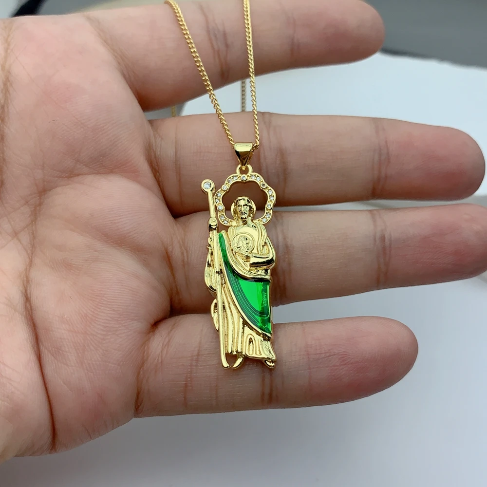 

New Religious Style Zircon San Judas Tadeo Necklace For Women Faith Stylish Saint St. Jude Thaddeus Pendant Jewelry Party Gift