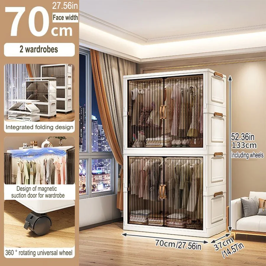 70CM Multifunction Folding Storage Cabinet Dustproof Wardrobe Sundries Cabinet Closet Organizer Locker Storage Box