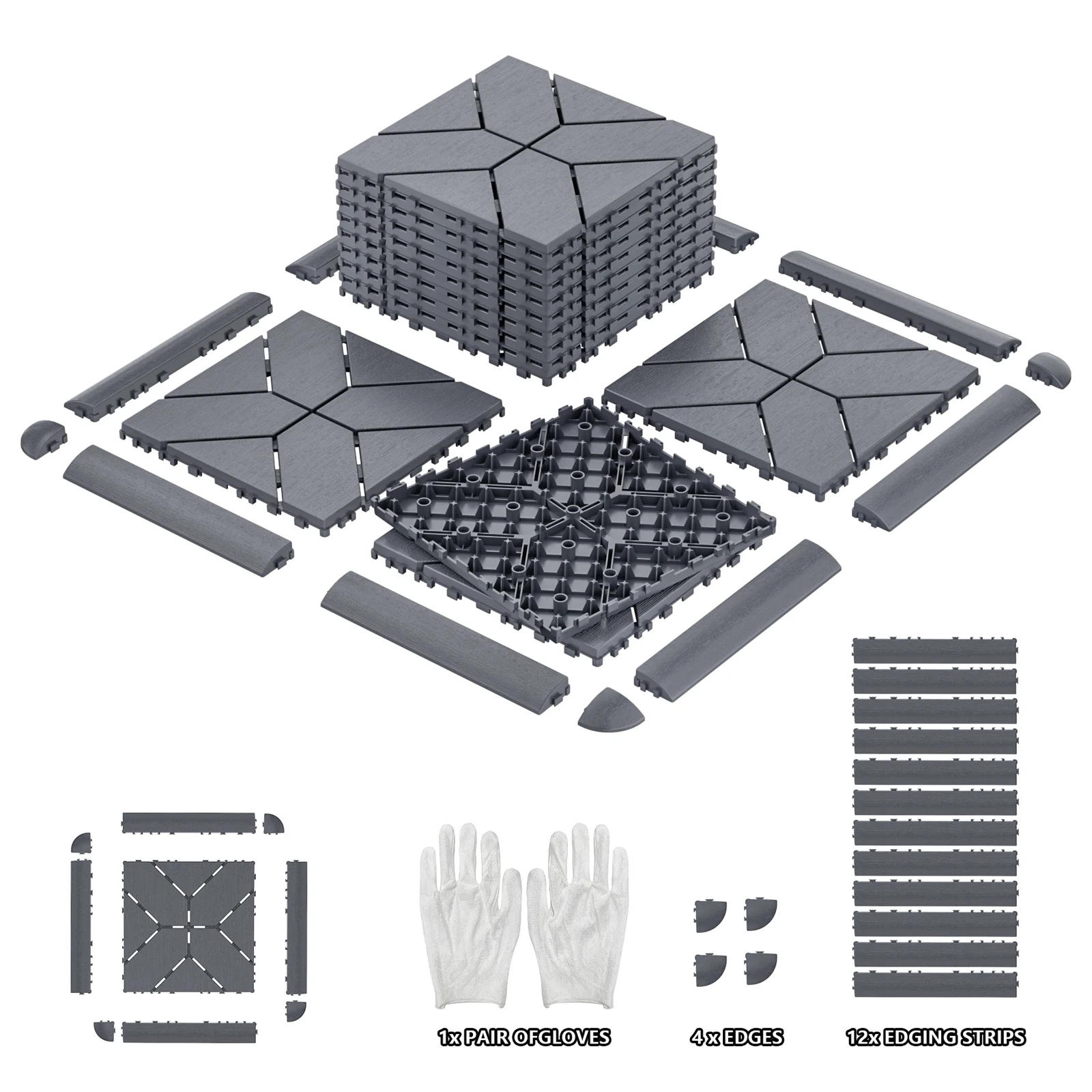

Plastic Interlocking Deck Tiles (60 pcs) - 12"x12" Outdoor Patio Flooring, Decking Tiles for Poolside, Backyard, Balcony
