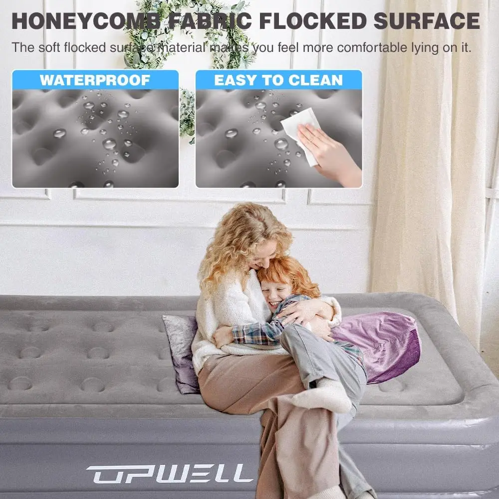 Upwell Inflatable Air Mattress Twin With Built In Pump Comfort Blow Up Bed Waterproof Fast&Easy Set Up Dura Beam Strong Support