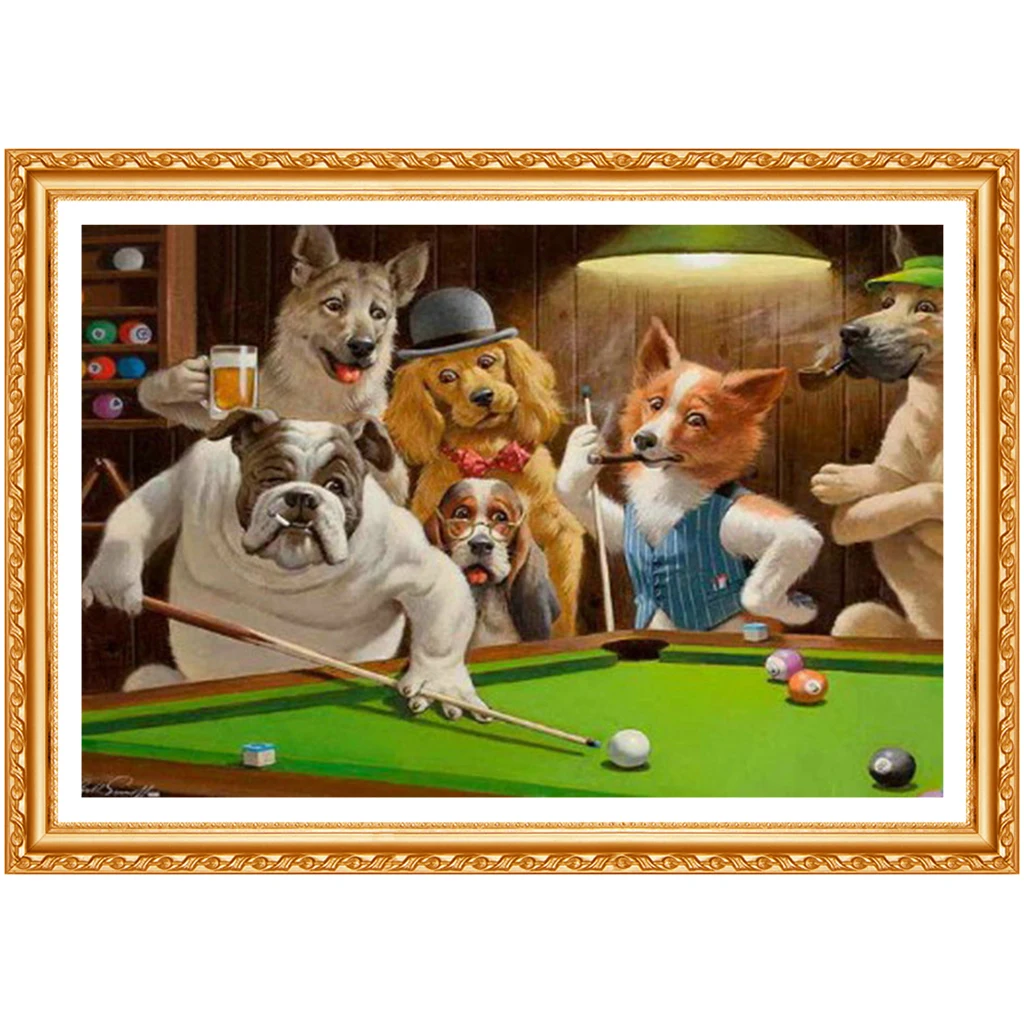 Dogs Playing Pool Billiards 5D Diy Full Square diamond painting embroidery kits crystal rhinestone picture diamond  gift crafts