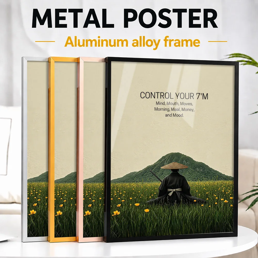 Samurai Meditation Inspirational Metal Poster With Aluminum Alloy Frame Personalized Bold Typography Wall Art Ideal For Office