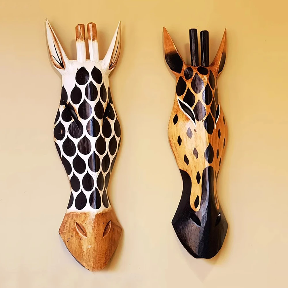 Bali style wooden carving mask pendant, Bar wall decorations, Zebra Deer Mask, Homestay wall hanging, Wooden carving decorations