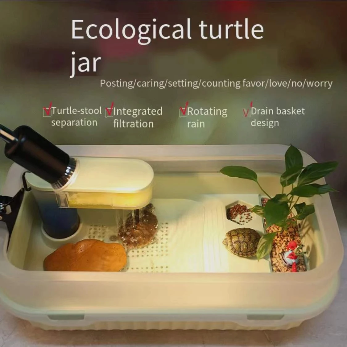 Turtle Tank Container Reptile Detachable House Easy to Change Water Plastic Habitat with Areas to Breed Feed Swim Bask Fish Tank