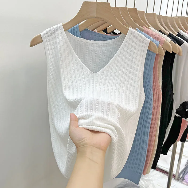

Вязаный женский свитер, жилет, новый белый вязаный свитер без рукавов с v-образным вырезом, жилет, женские топы, верхняя одежда, свитера Sueters De Mujer Q1270