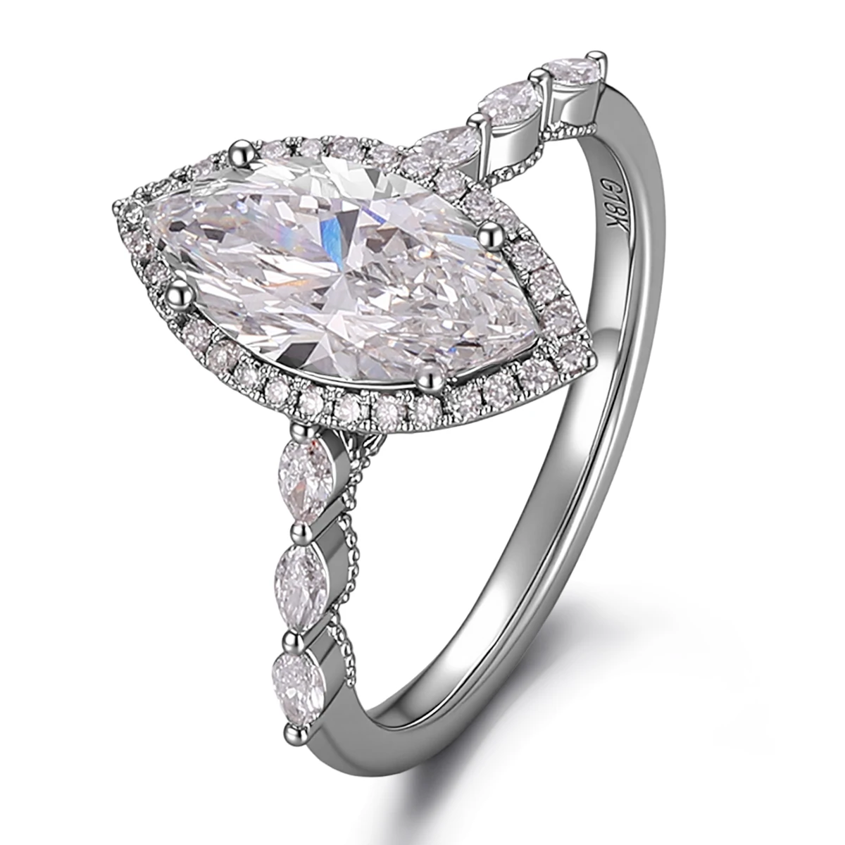 

Provence Jewelry 18K White Gold DEF Lab Diamond marquise Ring For Women Wedding Anniversary Birthday Gift and Lady Daily Wear