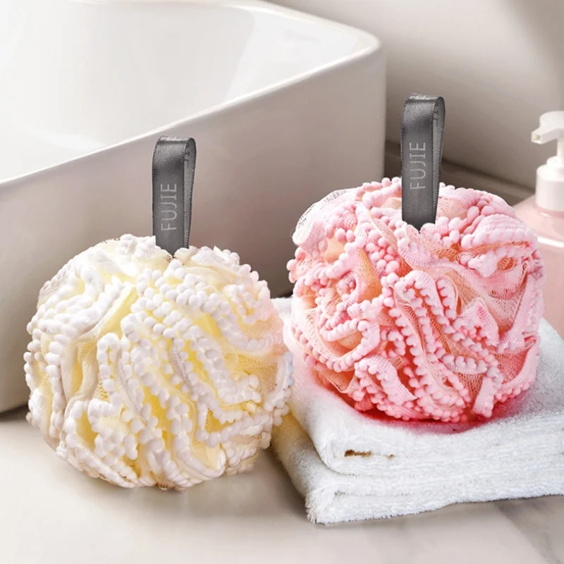 Loofah-Bola de baño de esponja, malla de encaje, flor, herramienta de ducha para piel sedosa, limpieza completa, accesorios de baño