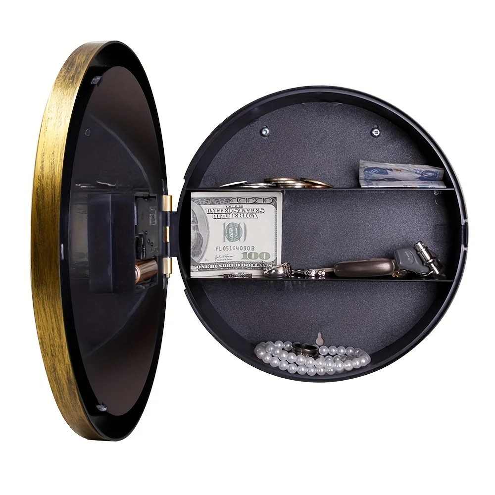 Multi Functional Safe Wall Clock Gold/White Thick Frame Clock Jewelry Cash Storage Box, a clever safe for Study Bedroom