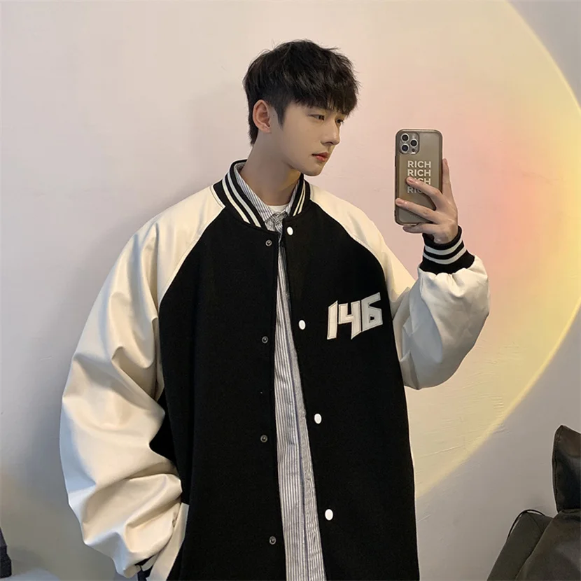 

American Sle Baseball Jaet Spring Autumn New Splicing Men's Casual Outerwear Teenagers Faionable Windproof Coat