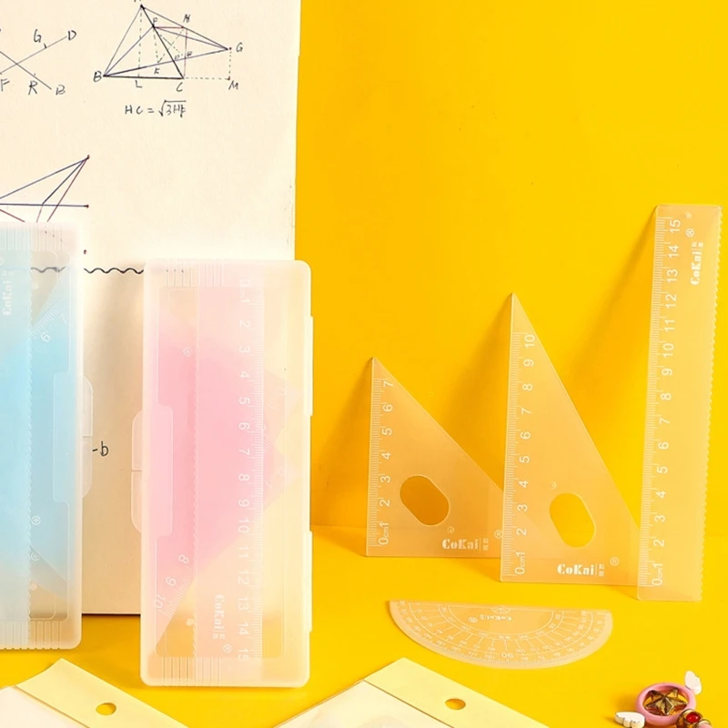 مسطرة الرياضيات، مسطرة الرسم الهندسية، أداة امتحان الألوان الهلامية، اللوازم المدرسية للرياضيات للطلاب الجامعيين والأطفال 4 قطع