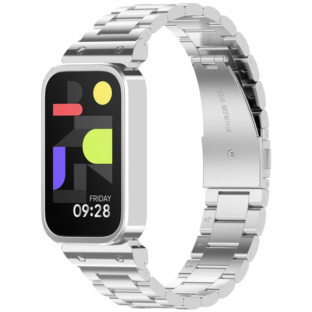 Copertura paraurti con cinturino in metallo per Xiaomi Band 9 Active Redmi Band 3 Smart Watch Cinturini sportivi con anello in acciaio inossidabile