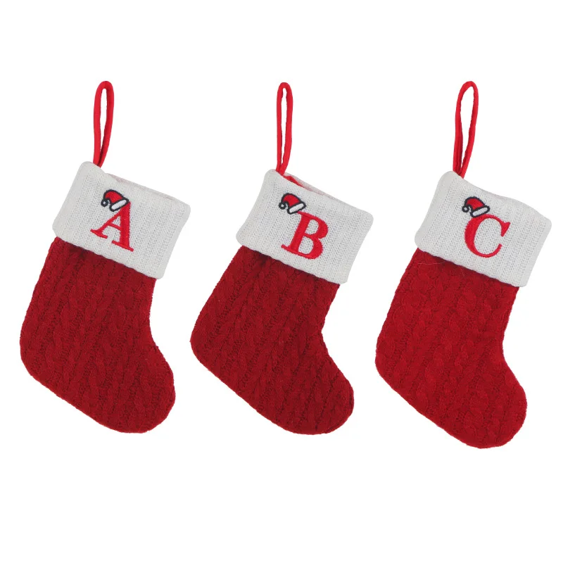 Merry Christmas Socks Red Snowflake Alphabet Letters Christmas Stocking Christmas Tree Pendant Decorations for Home Xmas Gift