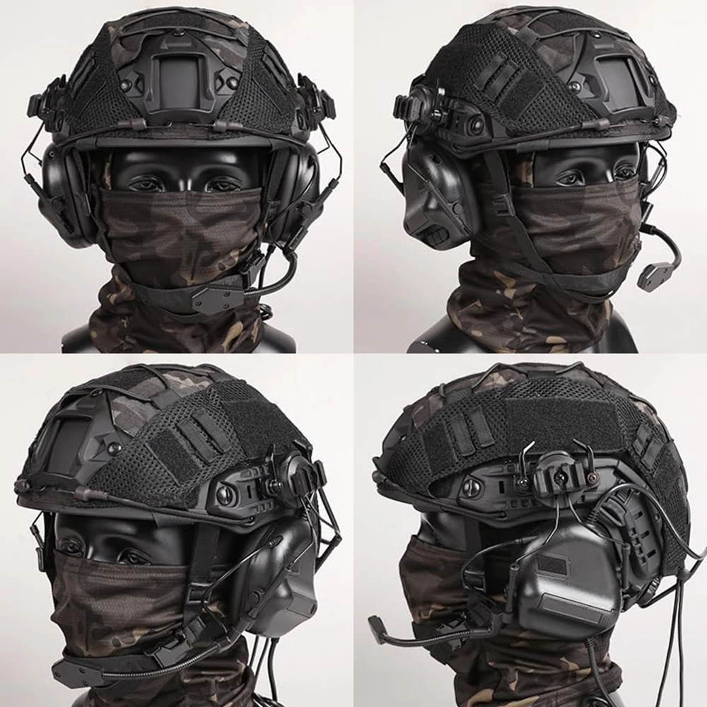 Tactical Helmet with Headset,Adjustable Helmet with Helmet Cover and Fcae Mask for Cosplay Tactical Airsoft Gear