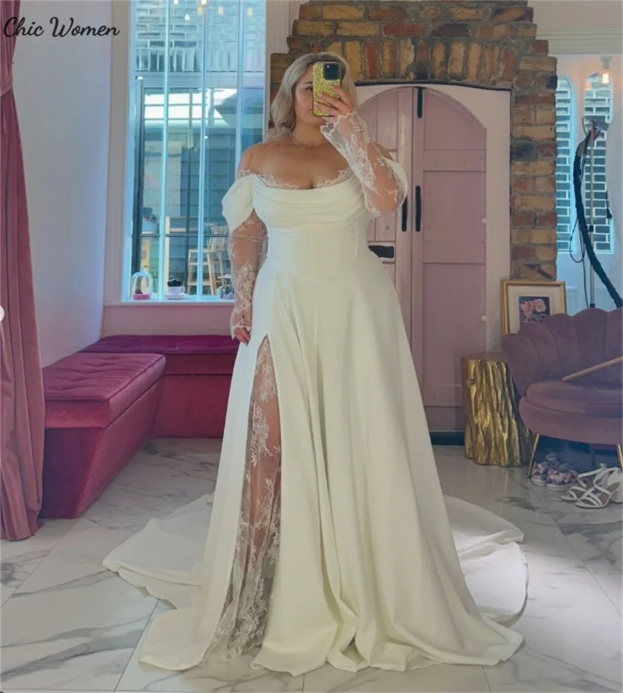 Charming Plus Size Wedding Dresses A Line Off Shoulders Lace Boho Bridal Gowns Elegant Beach Bohemian Vestio De Novia Customized