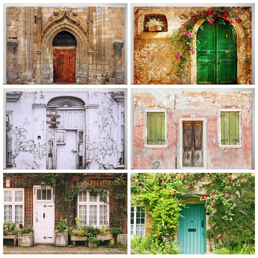 

Italian Alleyway Town Background Photography European Lane Stone Wooden Door House Spring Tapestry Backdrop Holiday Decorations