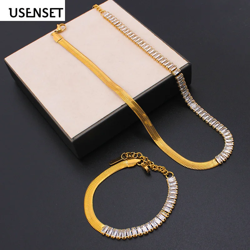 

New Real Natural Zircon Snake Bone Combination Chain Necklace for Women Clavicle Vacation Aesthetic Jewelry Gift YS75