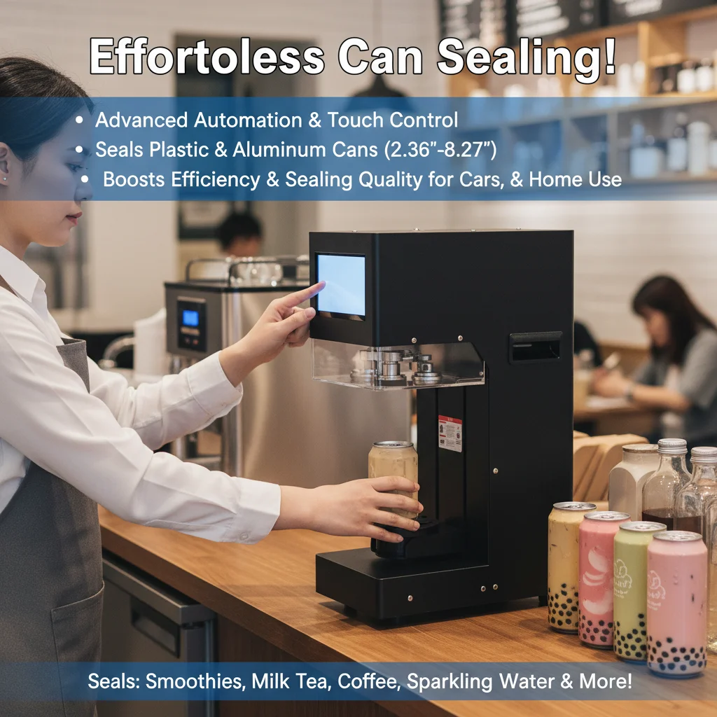 

Commercial Can Sealer Machine Soda Can Sealer Automatic Adjustment, Touch Screen Display, Emergency Stop Plastic & Aluminum Cans