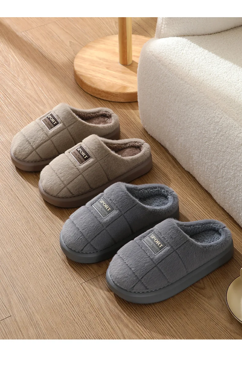 Breite Winterhausschuhe für Herren – dicke Sohle mit Cloud-Komfort, rutschfeste Plüsch-Hausschuhe für den Innenbereich, gemütliche, mit Fleece gefütterte Stiefeletten – Detail 14