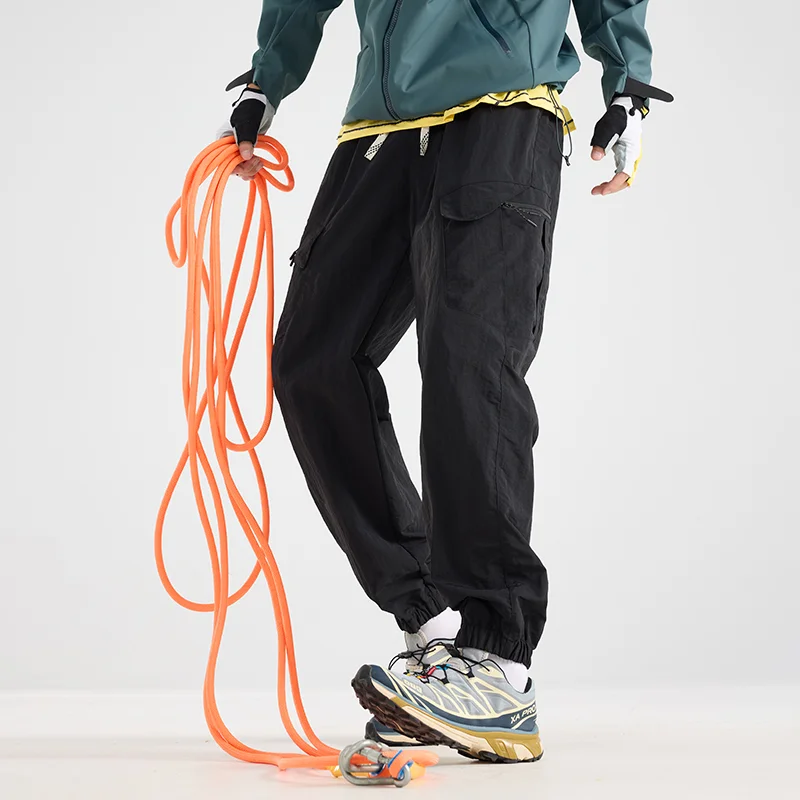 

Cargo Casual Pants for Men Loose Sports Nine-point Contrasting Color Pockets Elastic High-waisted Trousers