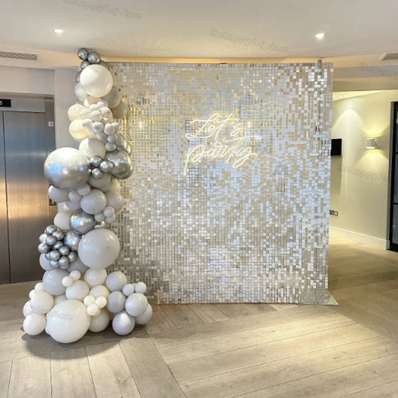 12 Stück schimmernde Wandhintergrund, silberfarben, quadratisch, mit Pailletten, schimmerndes Wandpaneel für Geburtstag, Hochzeit, Babyparty, Party-Hintergründe – Detail 22