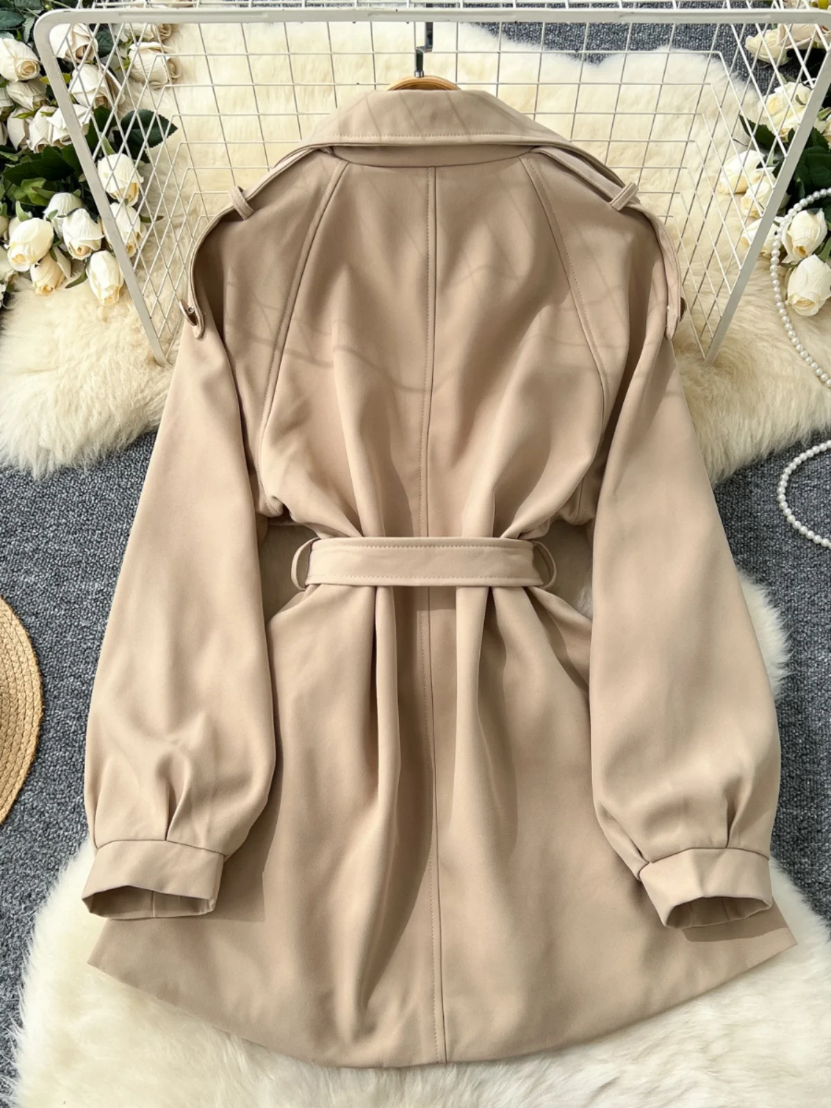 Windbreaker Jacket for Women Autumn High End Double Breastes Turn-down Collar Trench Coat with Belt Long Sleeve Women's Tops